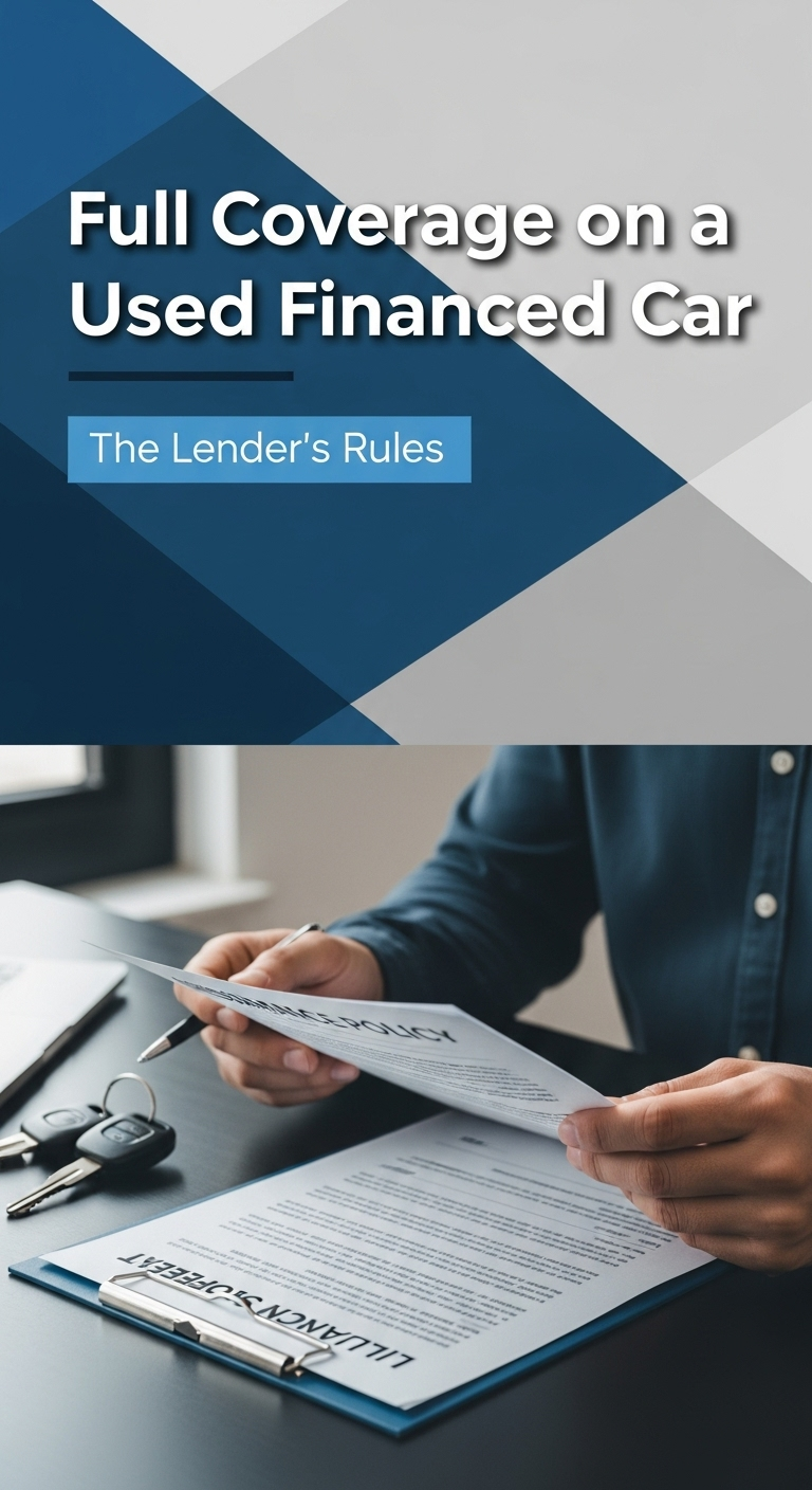 A person looking at a car loan agreement and an insurance policy, understanding the requirements for a do you need full coverage on a used financed car.