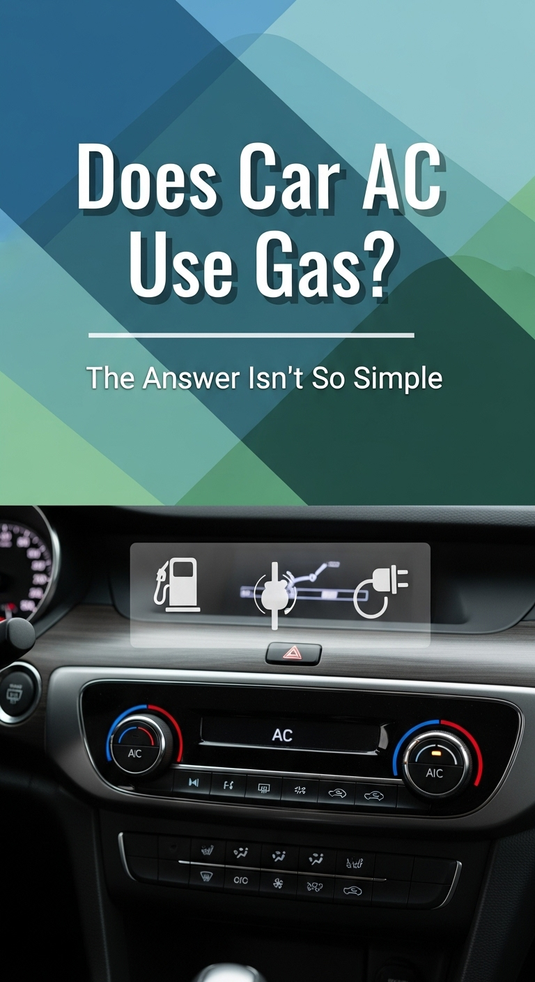 A car dashboard with the AC controls highlighted, answering the question of whether air conditioning uses gas or electricity in a car