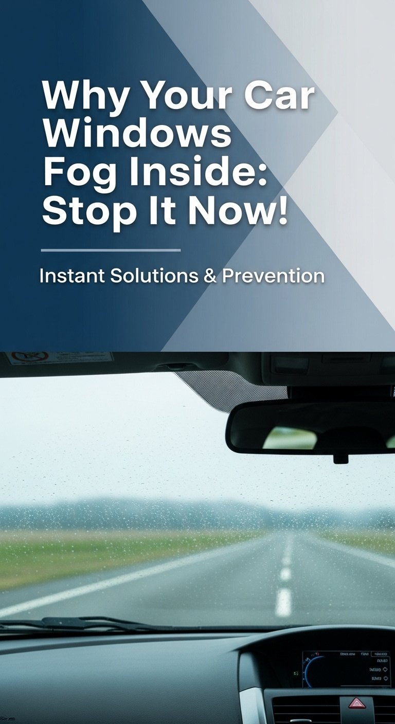A close-up view of a car windshield that is fogged up on the inside, showing why car windows are fogging up inside