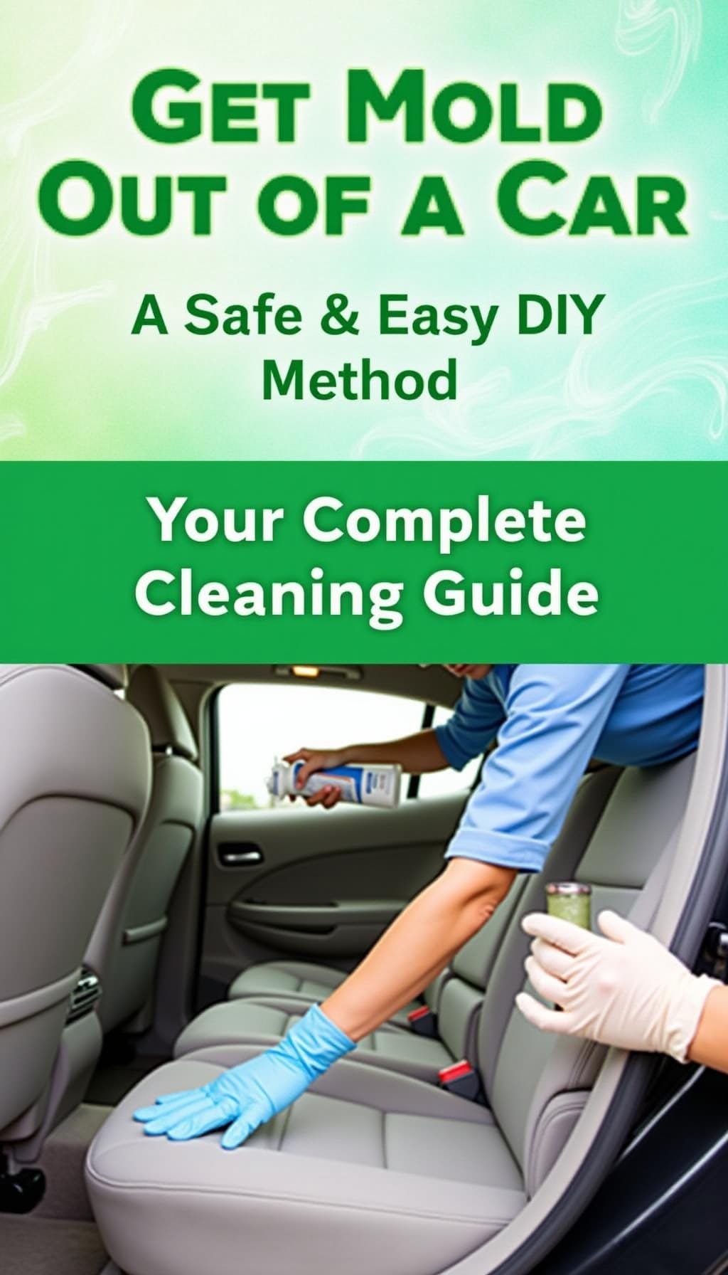 A person's hands use a cleaning tool on the carpeted floor of a car's interior.