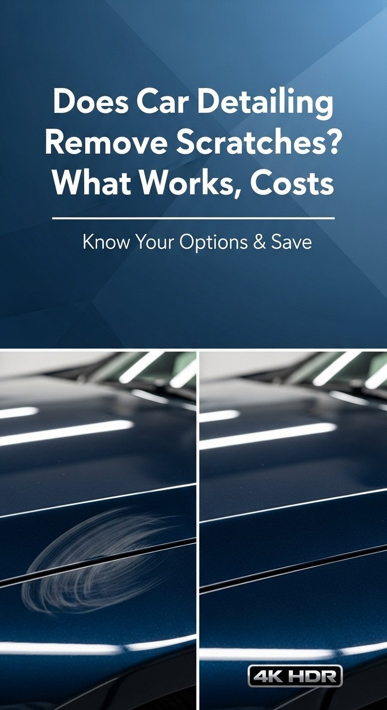 Does Car Detailing Remove Scratches? What Works, Costs 1 A close-up view of a car's paintwork showing the difference between a scratched and a polished surface, relevant to the topic of whether car detailing removes scratches.