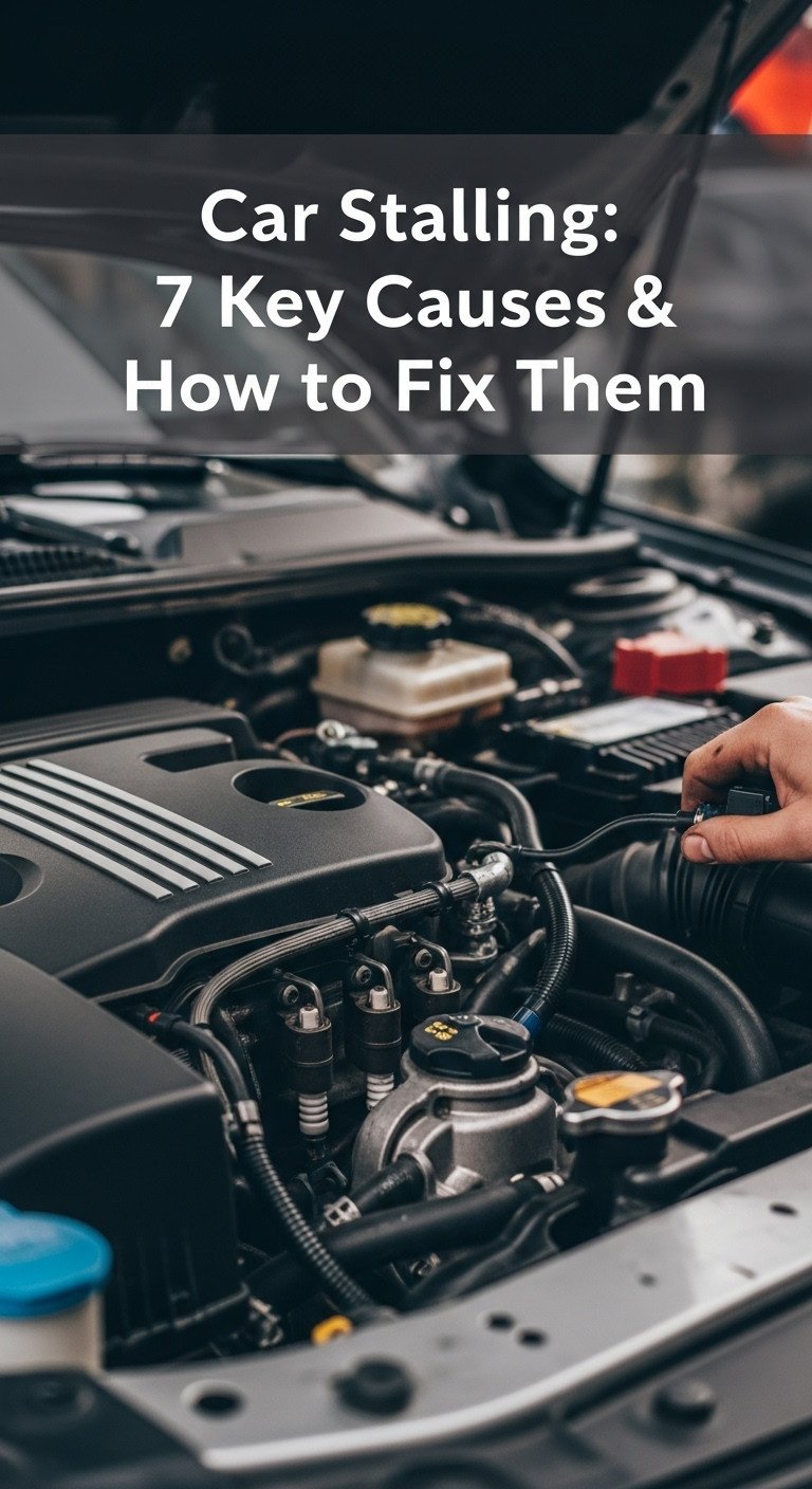 A diagram showing the various systems that can cause a car to stall, including the fuel system, air intake, and electrical system.