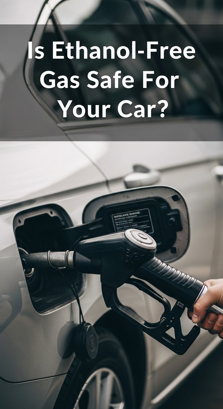 A close-up of a gas pump nozzle with an "Ethanol-Free" label, illustrating the answer to can i put ethanol free gas in my car.