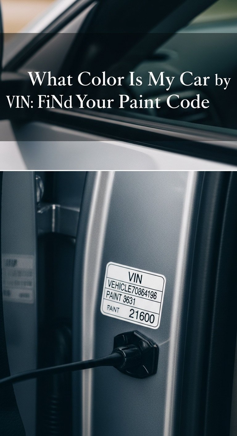 A detailed infographic showing how to find what color is my car by vin, with sections for VIN and PAINT code.