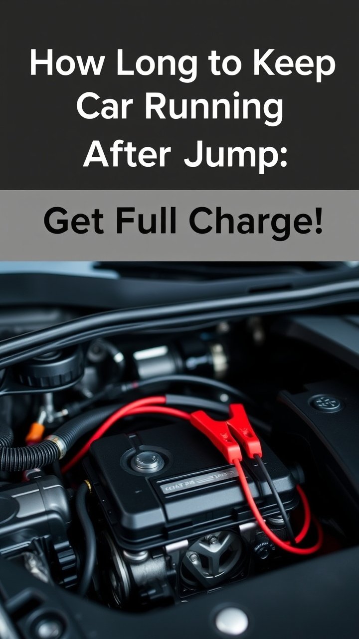 A car with its hood open and jumper cables attached, illustrating the process of how long to keep car running after jump