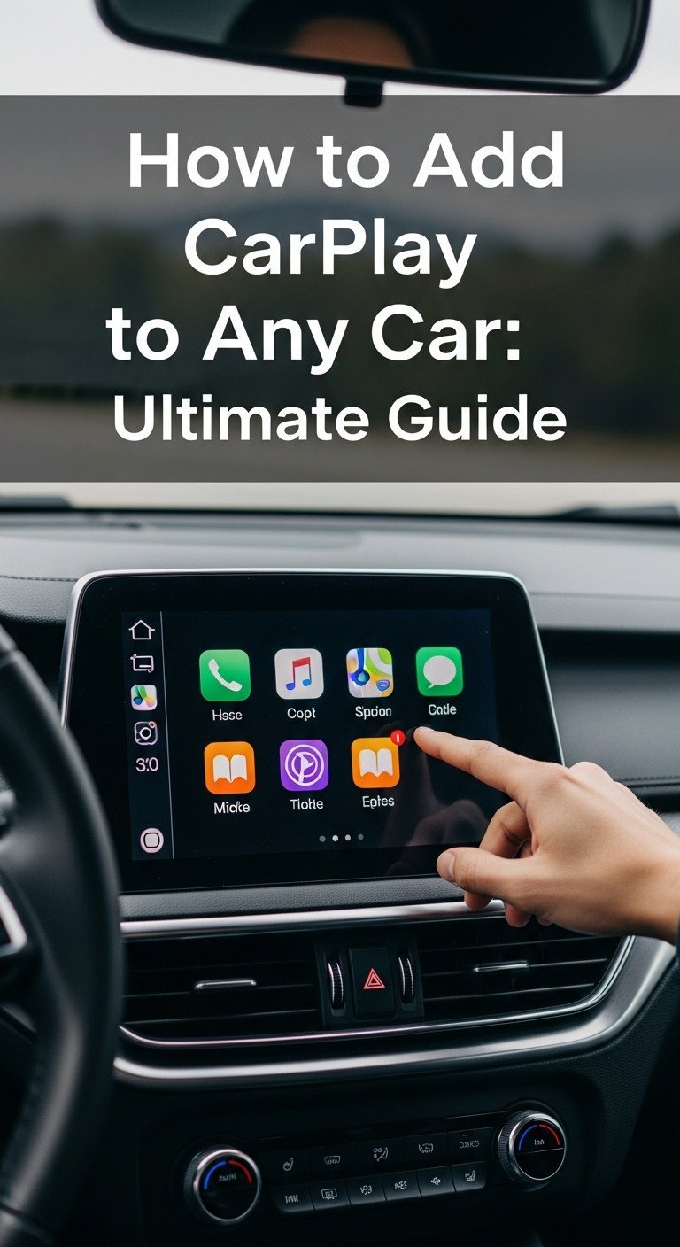 A sleek, modern dashboard showcasing a vibrant Apple CarPlay interface in an older car after a successful upgrade, demonstrating how to add CarPlay to any car.